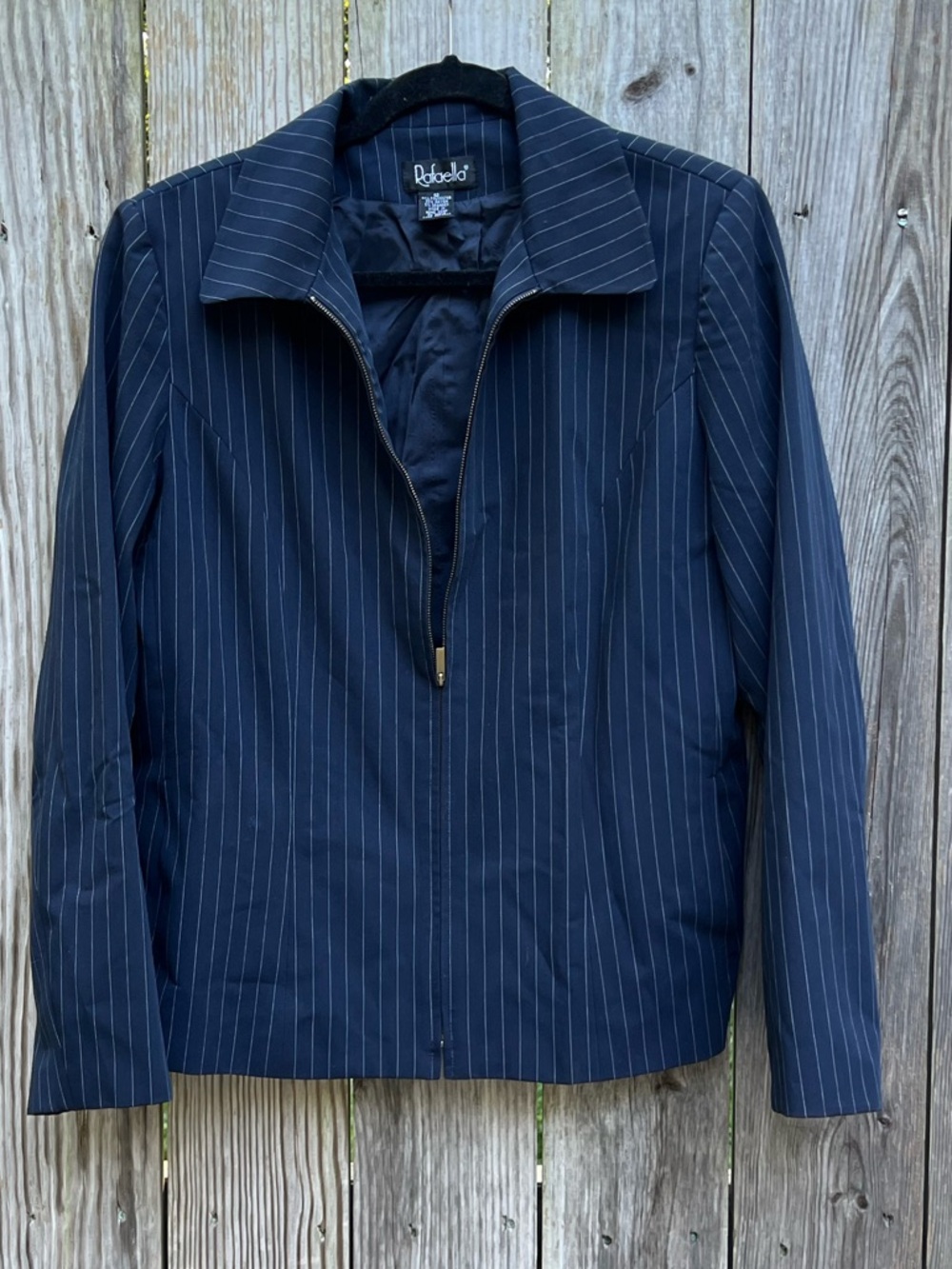 RAFAELLA Navy and White Pinstripe Zippered Blazer Jacket Women’s 12